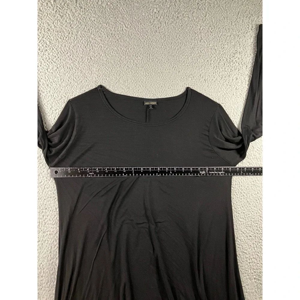 Coco + Carmen Tunic Top L/XL Black L/S Flowy Rayon Sharkbite Lagenlook Basic